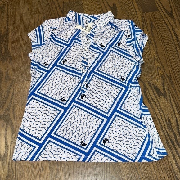 Charter Club Tops - NWT Charter Club silky white and blue button up blouse cap sleeves size medium
